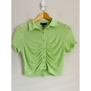 Wet Seal Womens Y2K Lime Ruched Green Crop Top  Size M Clubbing Party Bar